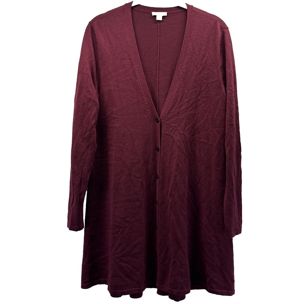 J Jill Women's Cardigan Size Small Burgundy Long Sleeve Button Up V Neck Tunic